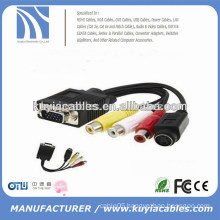 new type vga 15pin to 4pin S-video 3 rca converter adapter cable 1m for pc TV